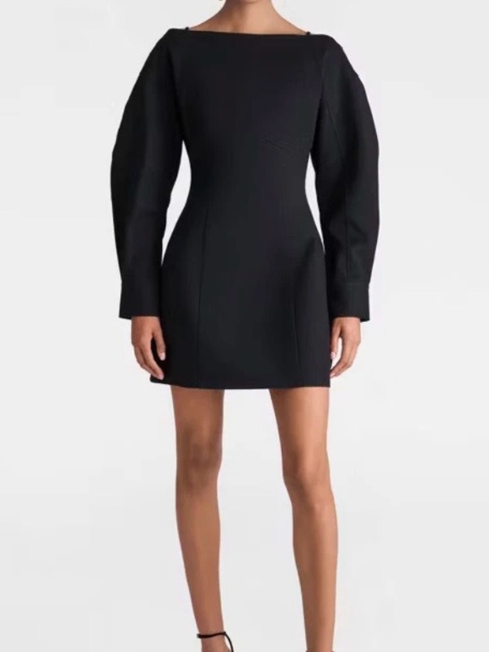 Sculpted Black Long-Sleeve Mini Dress